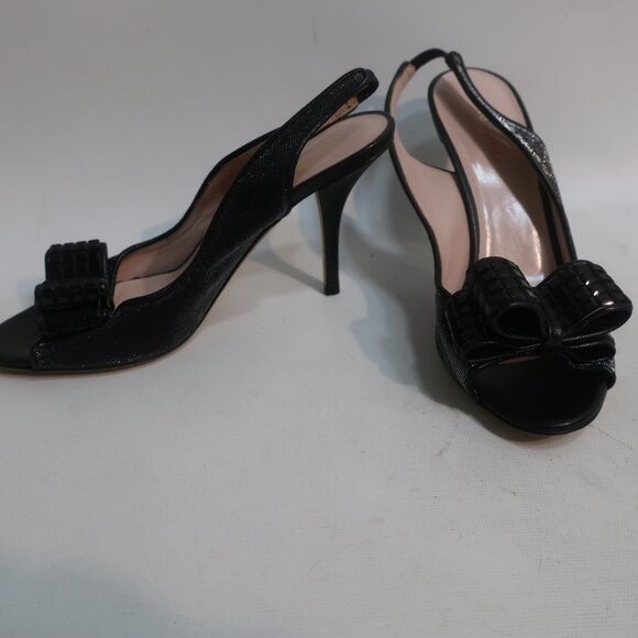 Womens Kate Spade Black Metallic Slingback Sandals W/Bead Bow Tie 7 - Picture 4 of 10